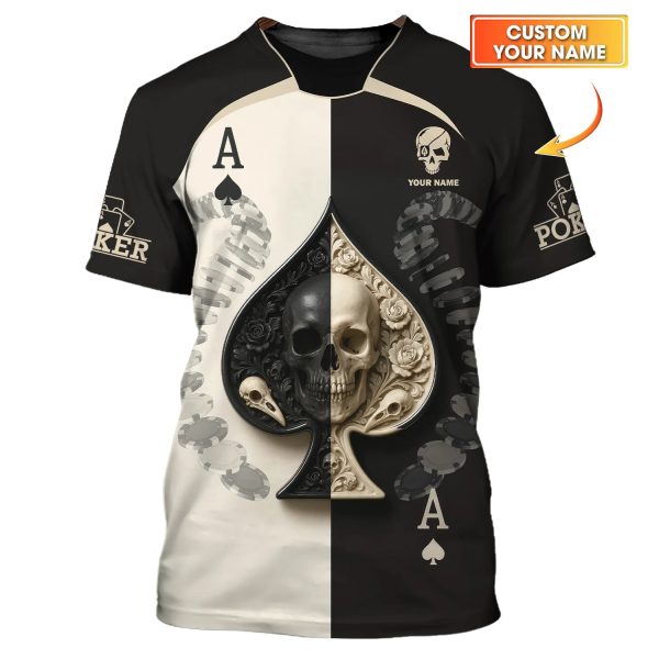 Custom Poker Shirt, Skull Spade Card Tee Black White Casino Style Gifts Poker Player