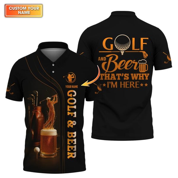 Golf & Beer Polos, Funny Beer Golf Shirt For Men's, Custom Name Golf Shirts For Beer Lovers
