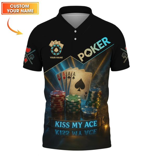 Funny Poker Shirts, Custom Name Poker Shirt, Men’s Poker Polos, Kiss My Ace - Image 3