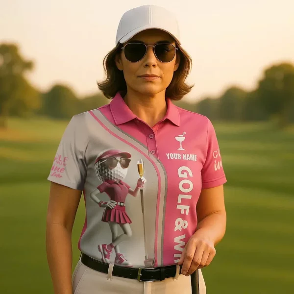 Golf & Wine Women Golf Shirts, Custom Golf Ball Lady, Golf Polos for Players - Image 3