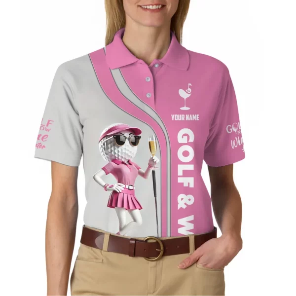 Golf & Wine Women Golf Shirts, Custom Golf Ball Lady, Golf Polos for Players - Image 4