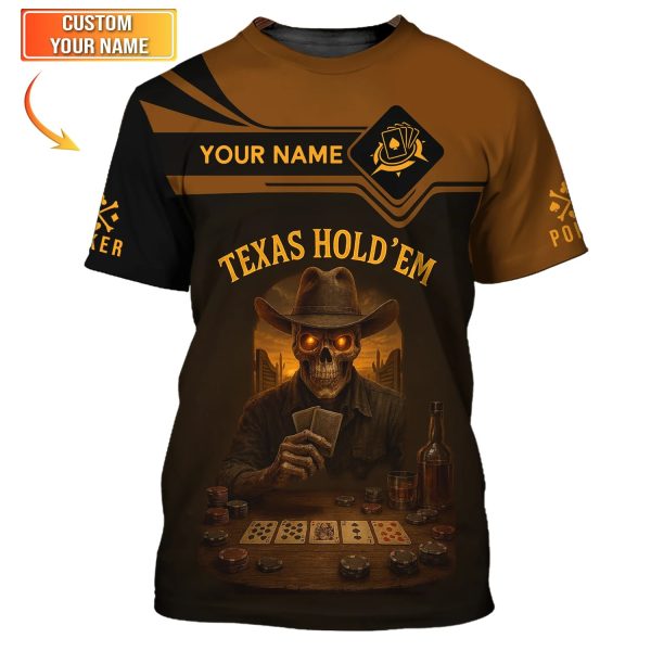 Texas Hold'em Custom Name Poker Shirt – Vintage Skull ACE Design – Gift for Players