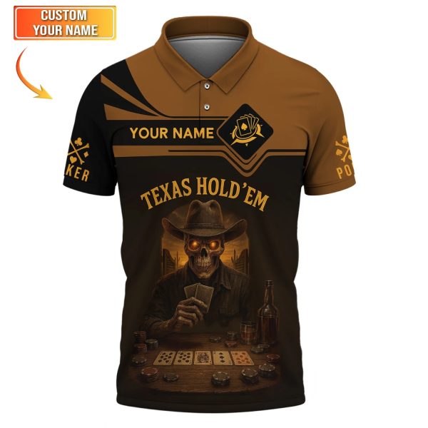 Texas Hold'em Custom Name Poker Shirt – Vintage Skull ACE Design – Gift for Players - Image 2