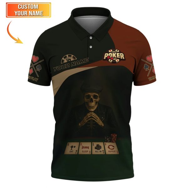 Poker Custom Shirts Grim Reaper Poker Polo Shirt Men Chip And Playing Card, Poker Gifts - Image 2