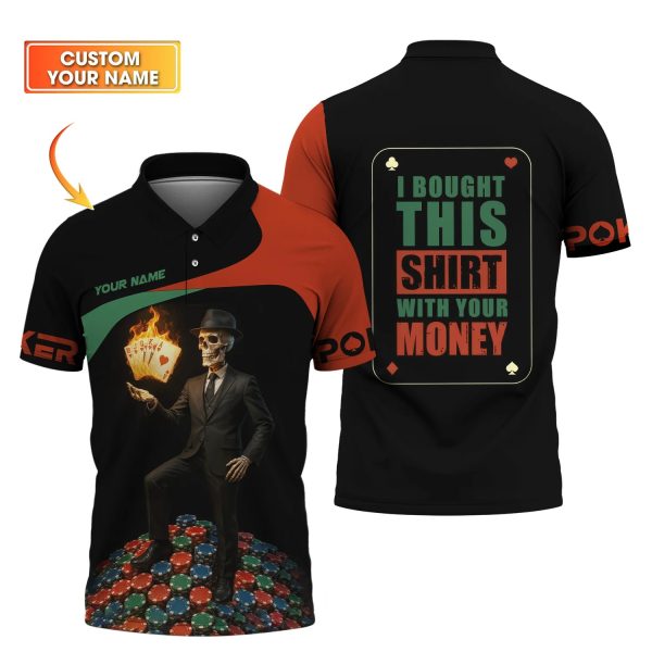 Poker T Shirt Flaming Cards Tee Custom Skull Suit & Chip Poker Stack Design - Image 2
