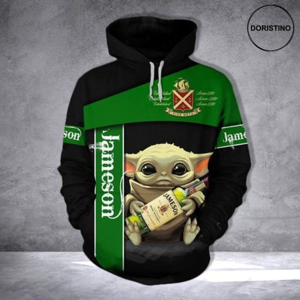 Jameson Irish Whiskey Baby Yoda Star Wars All Over Print Hoodie