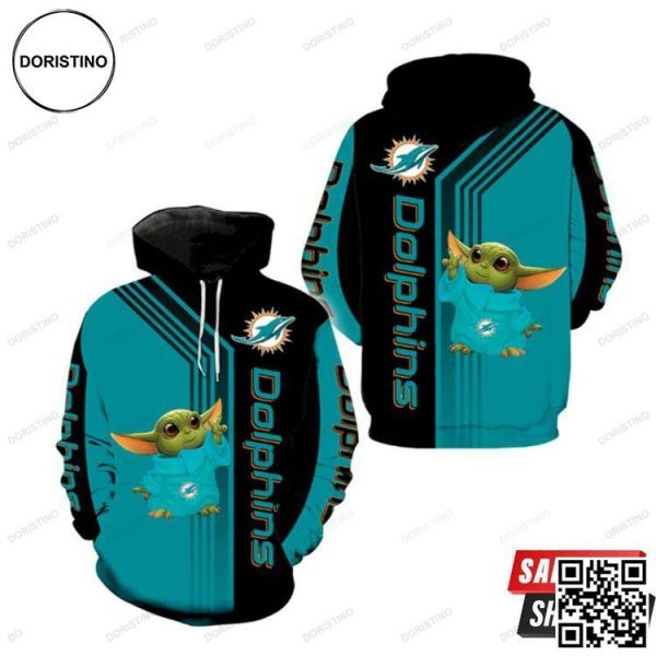 Miami Dolphins Baby Yoda For Men And Women Awesome 3D Hoodie