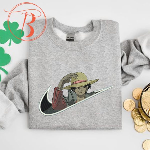 Monky D Luffy X Nike Embroidered Sweatshirt For Anime Fans - TerraBell Designs