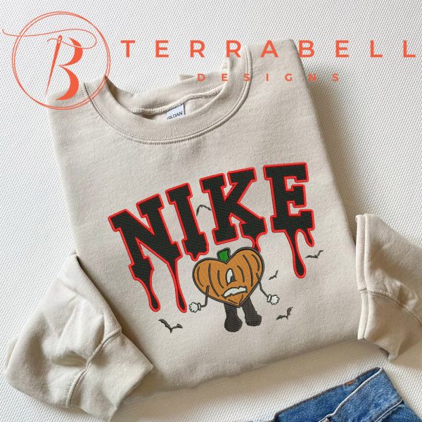 Nike Badbunny Pumpkin Embroidered Halloween Sweatshirt - TerraBell Designs