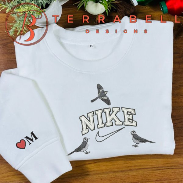 Nike Bird Embroidered Sweatshirt Custom Name Sleeve - TerraBell Designs