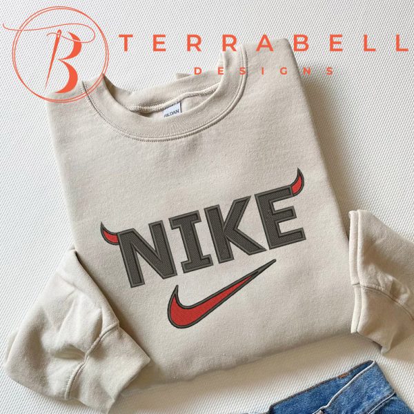 Nike Devil Halloween Embroidery Sweatshirt - TerraBell Designs