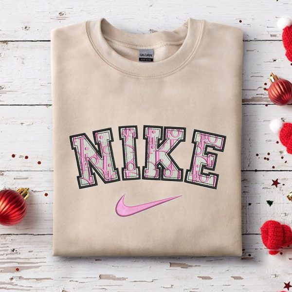 Nike Dior Full Thread Embroidered Sand Sweatshirt Gifts For Her - TerraBell Designs