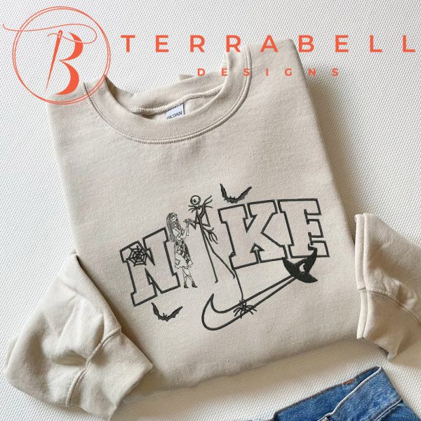 Nike Jack N Sally Embroidered Sweatshirt Gifts For Halloween - TerraBell Designs