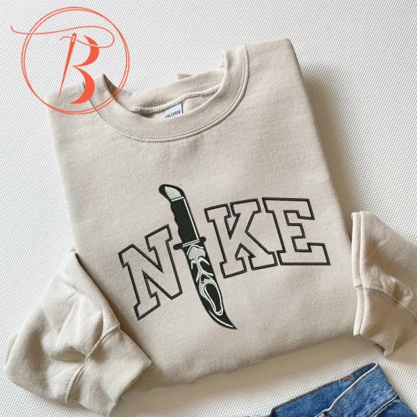 Nike Knife Ghost Face Embroidered Halloween Sweatshirt - TerraBell Designs