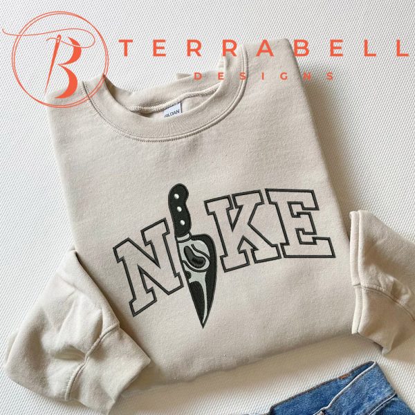 Nike Knife Ghostface Costume Embroidered Halloween Sweatshirt - TerraBell Designs