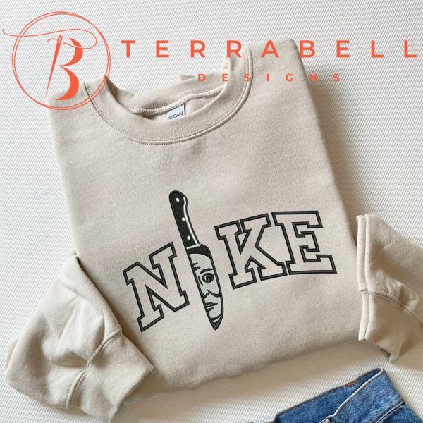 Nike Knife Michael Myers Embroidered Halloween Sweatshirt - TerraBell Designs