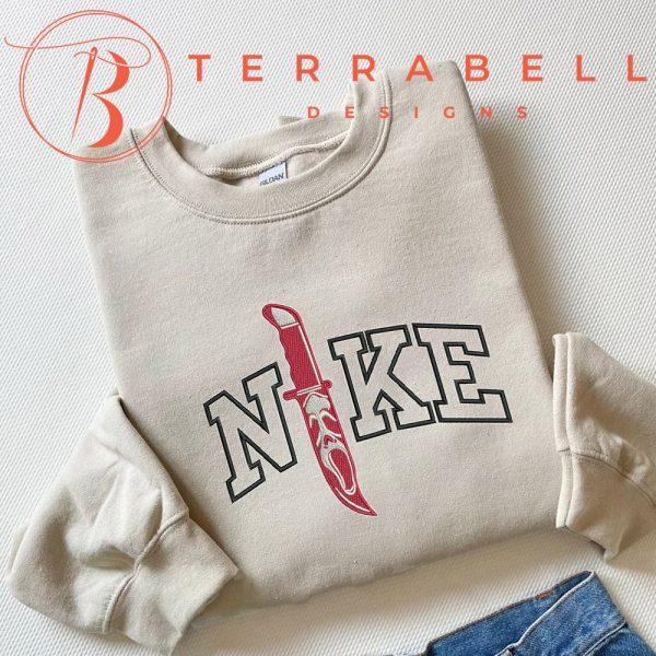 Nike Knife Red Ghostface Embroidered Sweatshirt For Halloween Costumes - TerraBell Designs