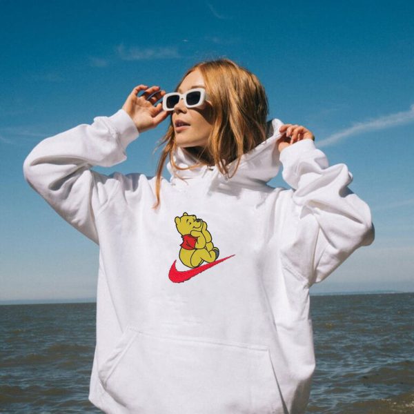 Nike Logo Winnie The Pooh Embroidered Hoodie Sweatshirt - TerraBell Designs