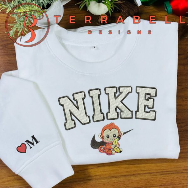 Nike Monkey Embroidered Sweatshirt Custom Name Sleeve - TerraBell Designs