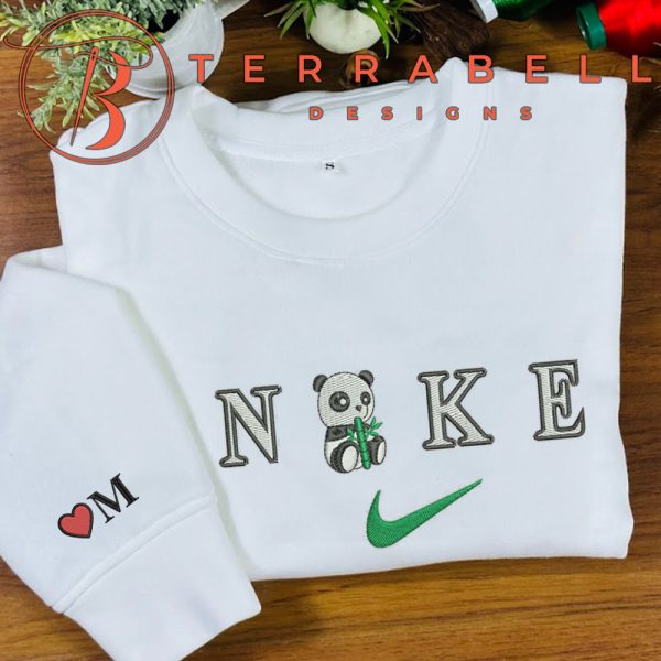 Nike Panda Embroidered Sweatshirt Custom Name Sleeve - TerraBell Designs