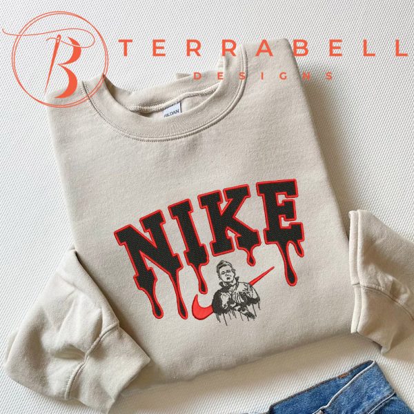 Nike Scream Michael Myers Embroidered Halloween Sweatshirt - TerraBell Designs