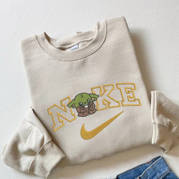Nike Swoosh Baby Yoda Star Wars Embroidered Sweatshirt - TerraBell Designs