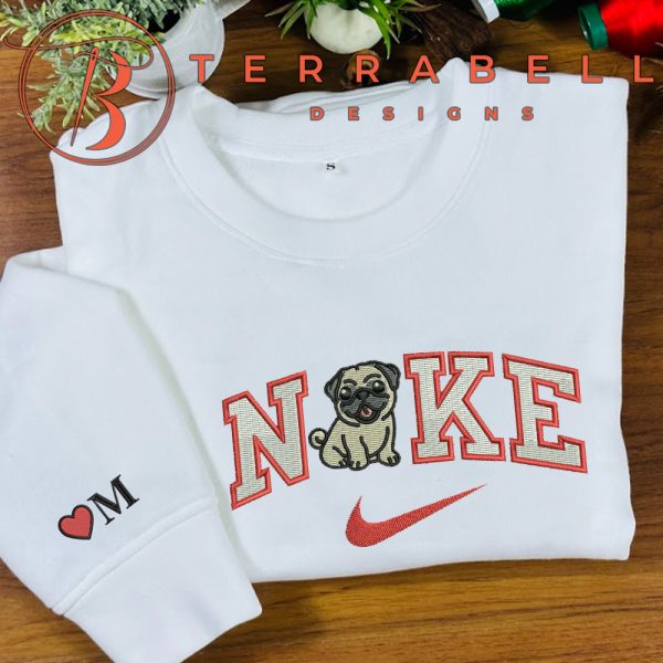 Nike Swoosh Bulldog Embroidered Sweatshirt Custom Name Sleeve - TerraBell Designs