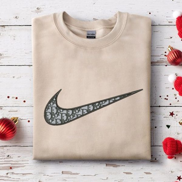 Nike Swoosh Dior Embroidered Sand Sweatshirt Gifts For Her - TerraBell Designs
