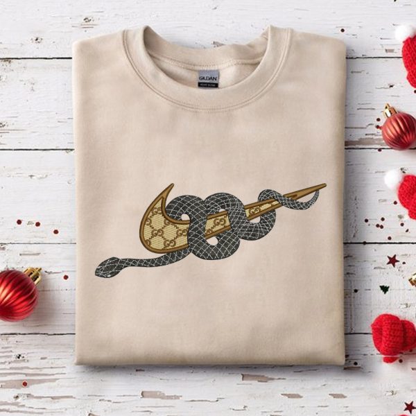Nike Swoosh Gucci Snake Embroidered Sand Sweatshirt Gifts For Her - TerraBell Designs