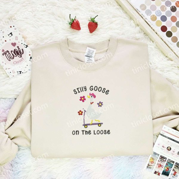 Silly Goose On The Loose Funny Embroidered Shirt - Small Gifts Great Love - Image 2