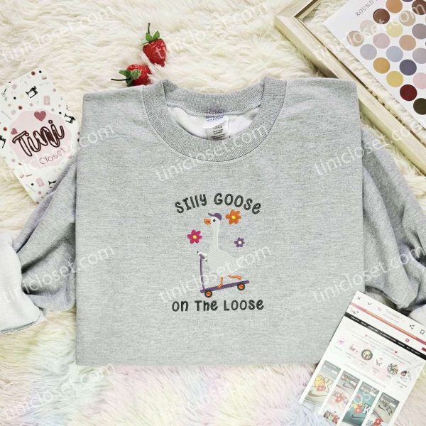 Silly Goose On The Loose Funny Embroidered Shirt - Small Gifts Great Love - Image 2
