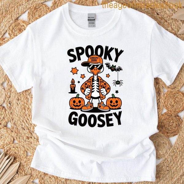Spooky Goosey Halloween Skeleton Goose Creepy Dude Honk Tee T-shirt