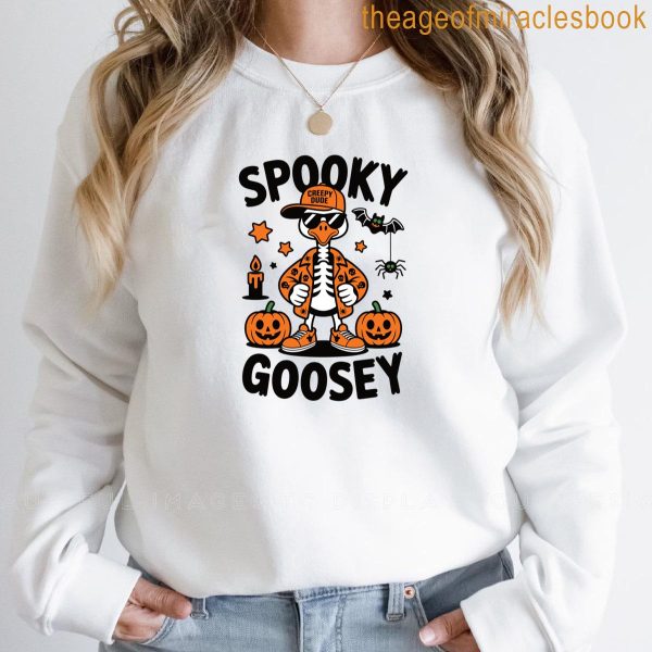 Spooky Goosey Halloween Skeleton Goose Creepy Dude Honk Tee T-shirt - Image 2