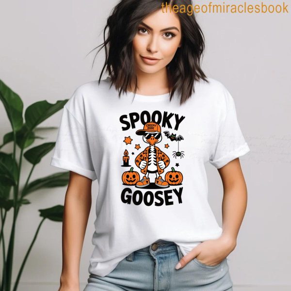 Spooky Goosey Halloween Skeleton Goose Creepy Dude Honk Tee T-shirt - Image 3