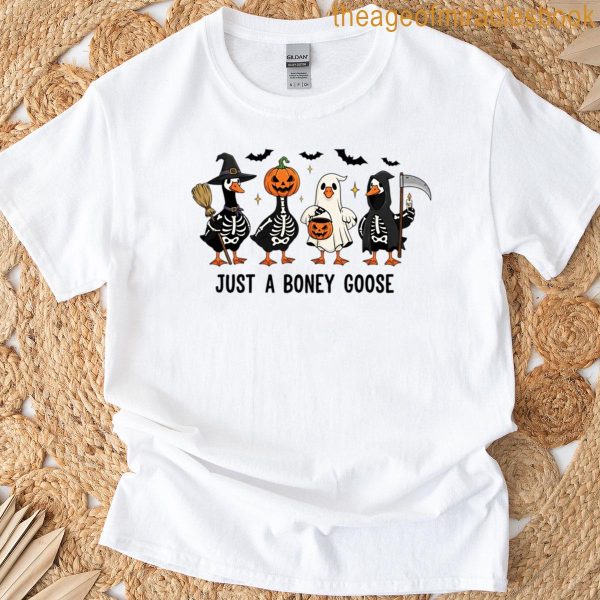 Spooky Skeleton Goose Parade Funny Halloween Just A Boney Goose T-shirt