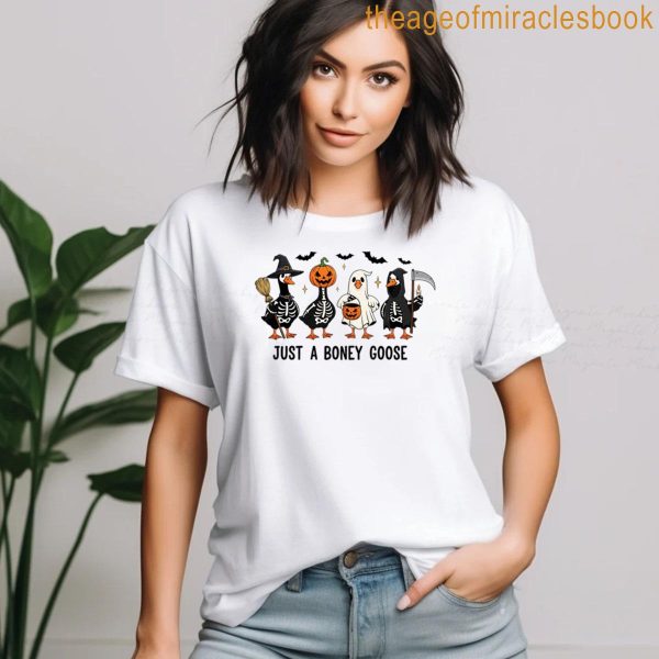 Spooky Skeleton Goose Parade Funny Halloween Just A Boney Goose T-shirt - Image 3