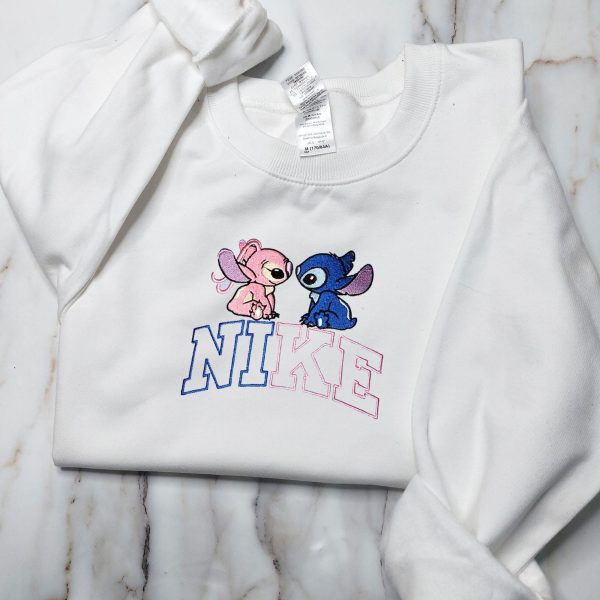 Stitch Angel Nike Couple Embroidered Sweatshirt - TerraBell Designs