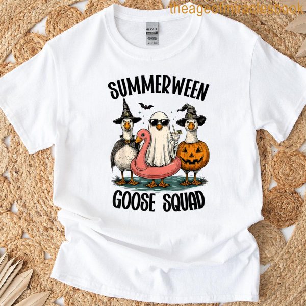 Summerween Goose Squad Funny Halloween Pool Party T-shirt
