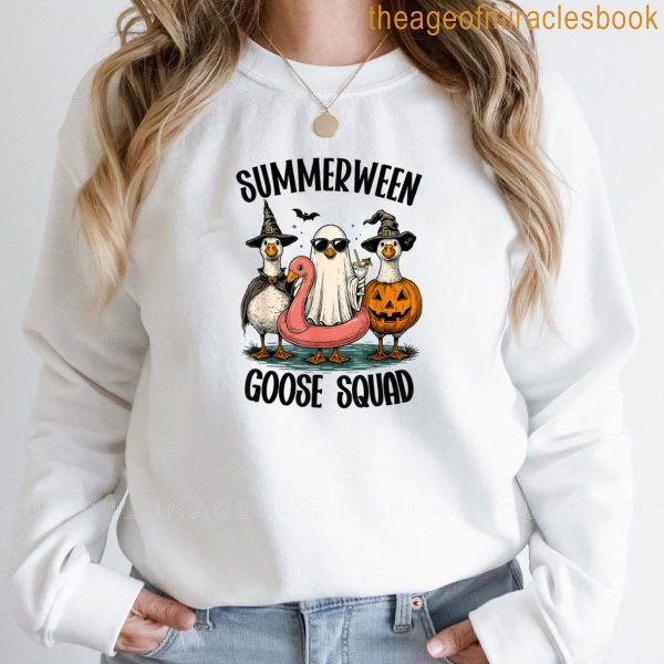 Summerween Goose Squad Funny Halloween Pool Party T-shirt - Image 2