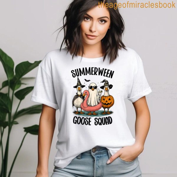 Summerween Goose Squad Funny Halloween Pool Party T-shirt - Image 3