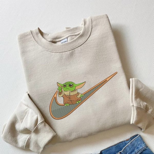 Swoosh Nike Baby Yoda Embroidered Sweatshirt - TerraBell Designs