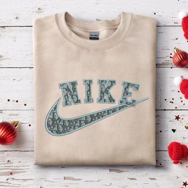 Swoosh Nike Dior Embroidered Sand Sweatshirt Gifts For Her - TerraBell Designs
