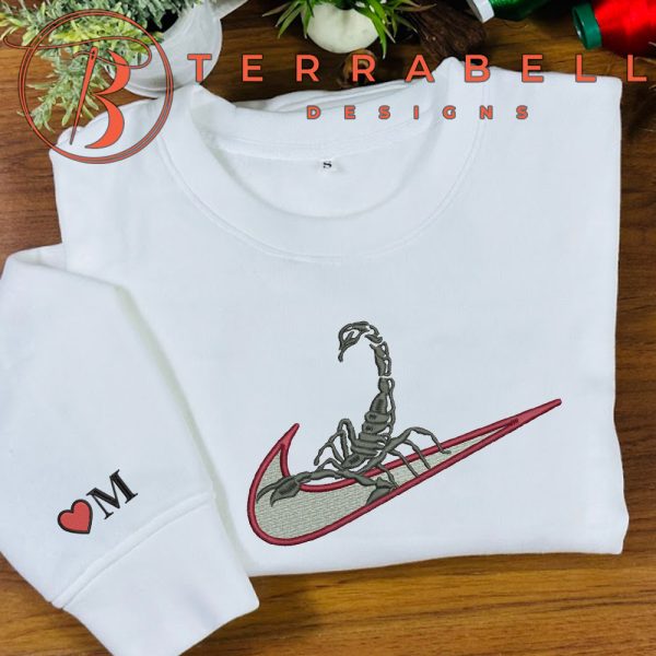 Swoosh Nike Scorpio Embroidered Sweatshirt Custom Name Sleeve - TerraBell Designs