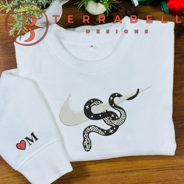 Swoosh Nike Snake Embroidered Sweatshirt Custom Name Sleeve - TerraBell Designs