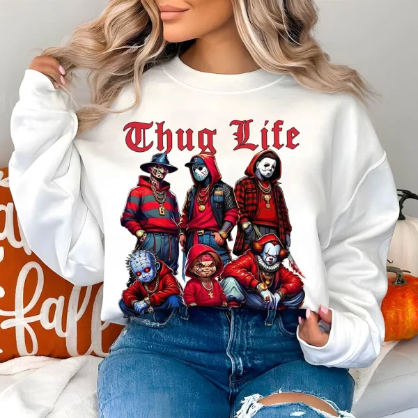 Thug Life Horror Movie Characters Halloween T-Shirt - Image 2