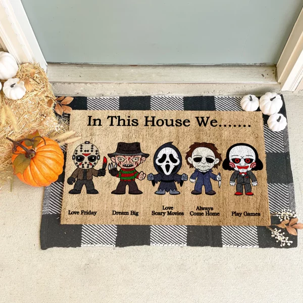 In This House We Horror Characters Doormat, Horror Movies Fans Gift, Halloween Decor - Image 4