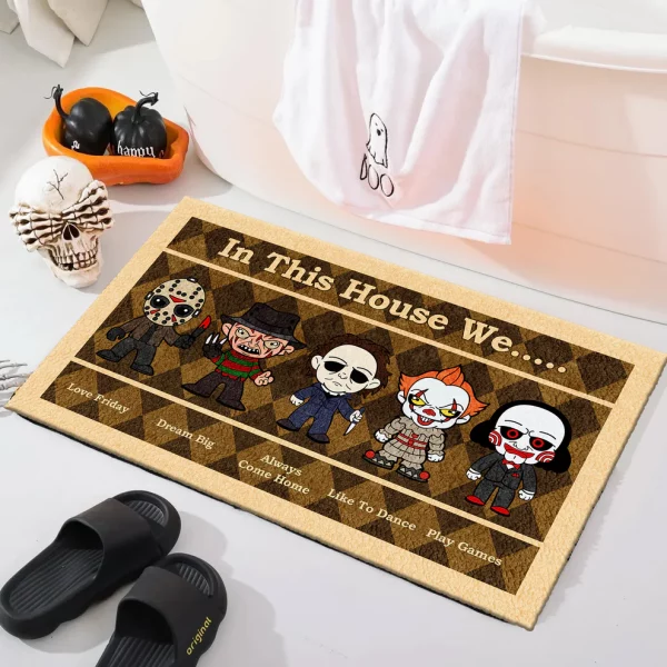 In This House We Horror Doormat, Scary Movie Gift, Halloween Decor - Image 2