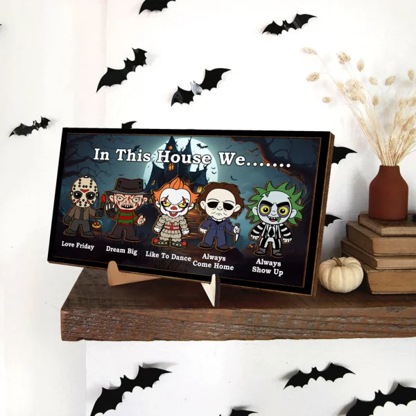 In This House We Horror...... Movie Characters 2 Layered Frame Wood Sign, Halloween Decor - Image 6