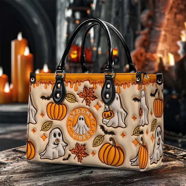 Spooky Vibe Halloween Custom Cute Orange Ghost Purse Handbag Set - Halloween Gift - Image 2