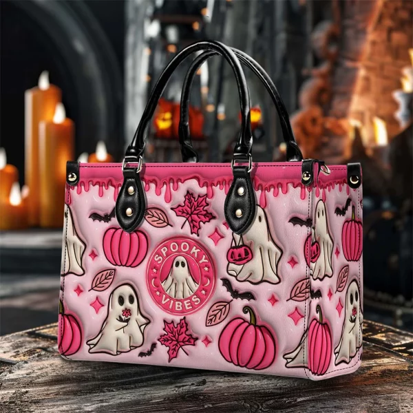 Spooky Vibe Halloween Custom Cute Pink Ghost  Purse Handbag Set - Halloween Gift - Image 3